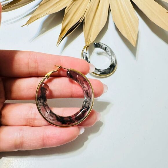 Gray crystal hoop earrings S707 - Picture 3 of 4